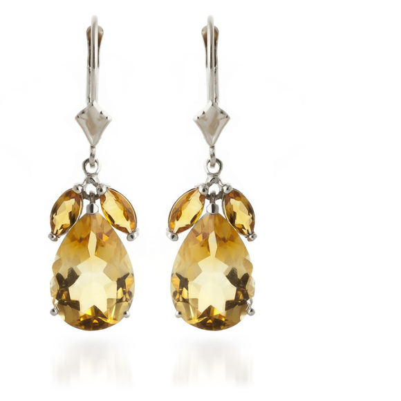 14K. GOLD LEVERBACK EARRING WITH NATURAL CITRINES (White Gold) - Picture 2 of 4